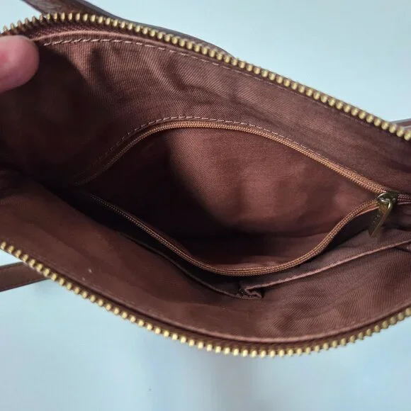 Fossil Purse Brown Red Gold Patchwork Leather Crossbody Bag Preppy Boho - Picture 5 of 7